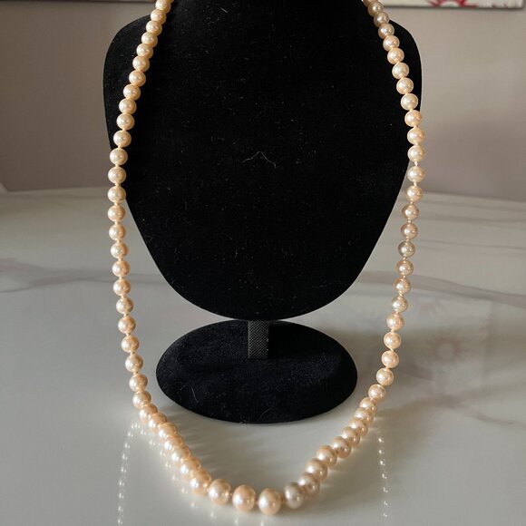 Miracle Jewelry - Miracle Hand-Knotted Vintage Glass Pearl Necklace 29" 14K Clasp